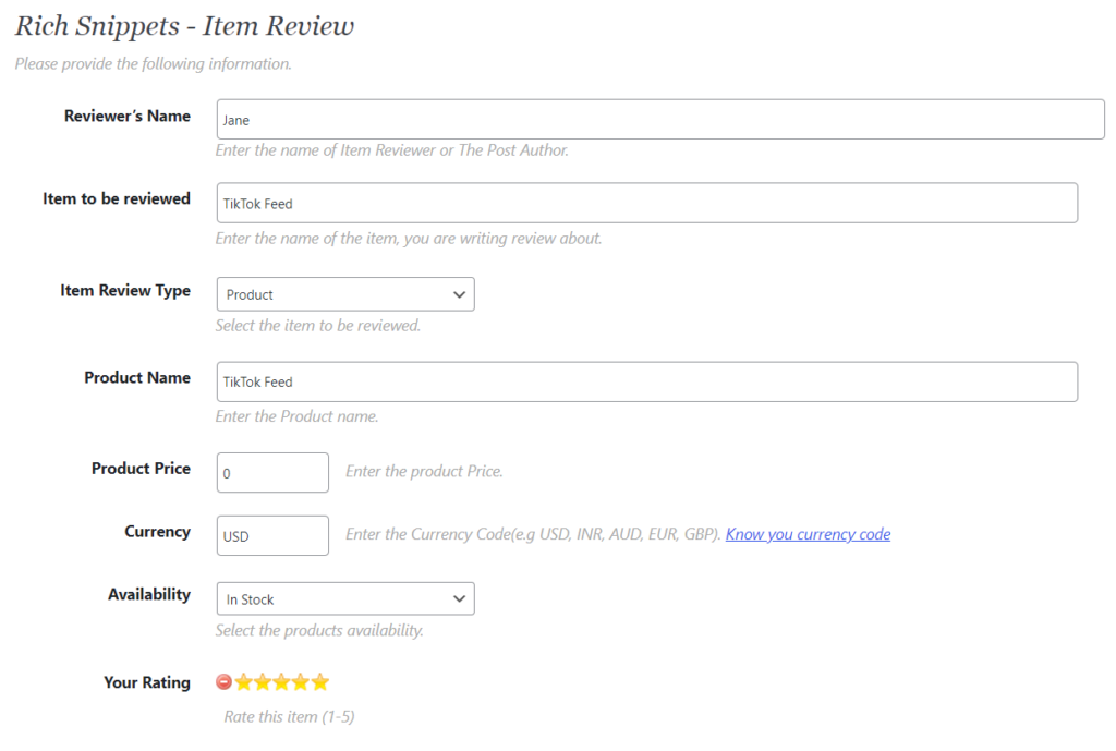 ajouter un balisage de schéma à wordpress - révision finale de l'élément