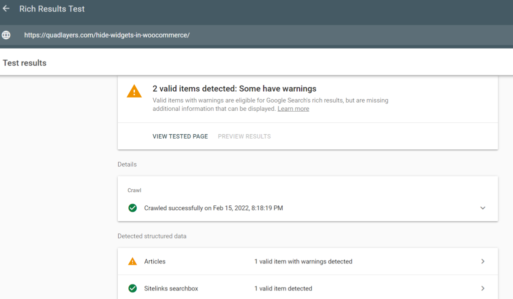 résultats des tests