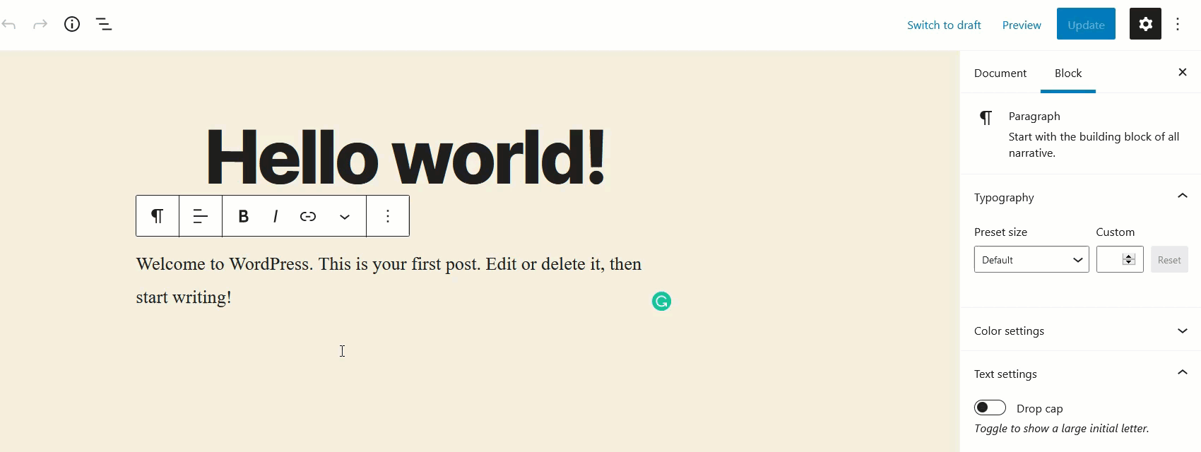 add gutenberg html editor follow button