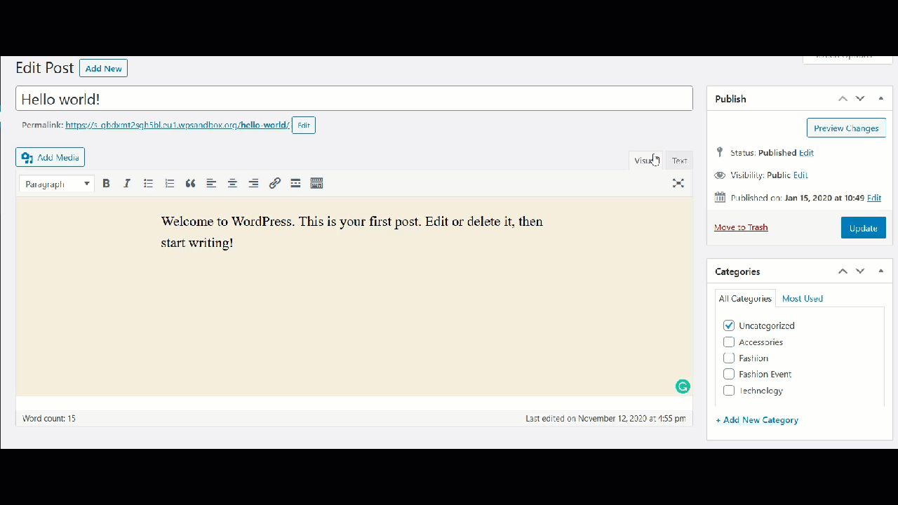 classic editor html editor