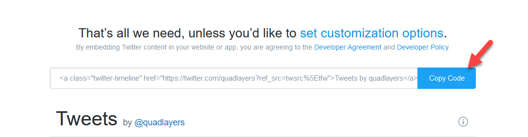 copier le code HTML du flux Twitter