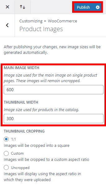 taille d'image personnalisée corrige les problèmes de taille d'image woocommerce