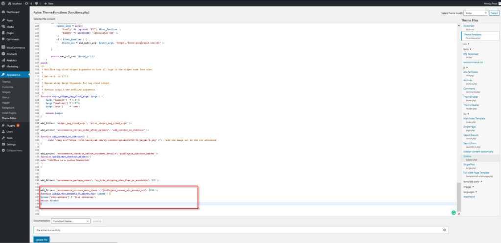 customize my account page woocommerce - add hook