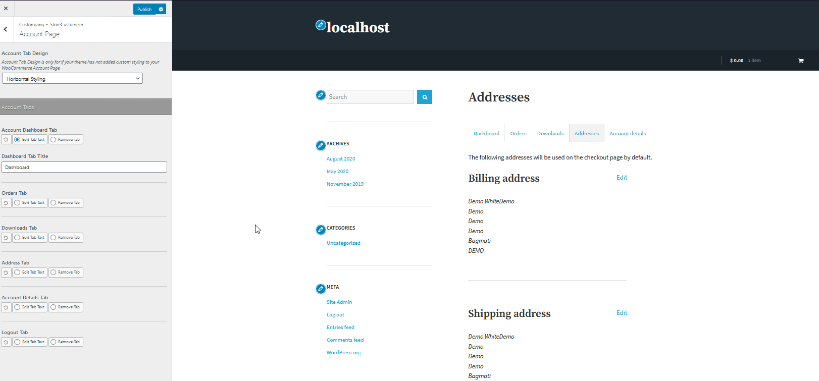 customize my account page woocommerce - change tab text