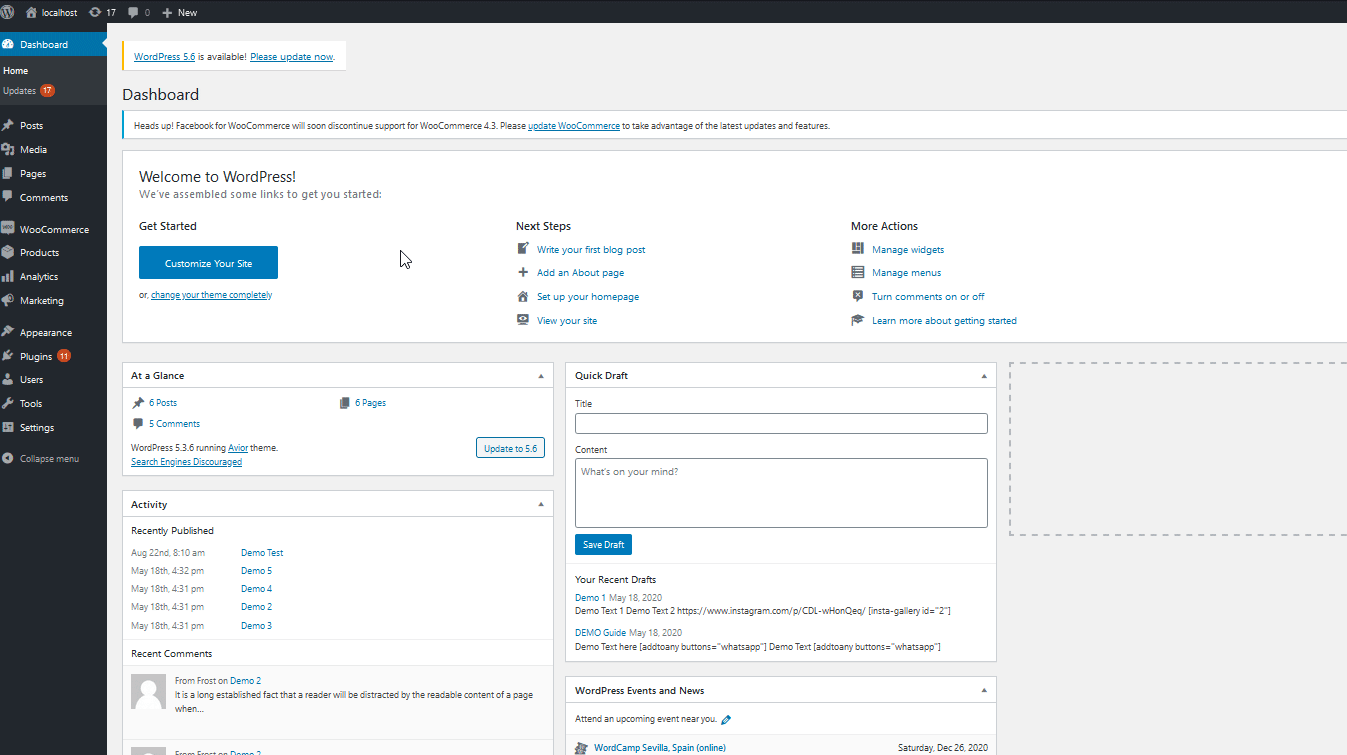 customize my account page woocommerce - open storecustomizer