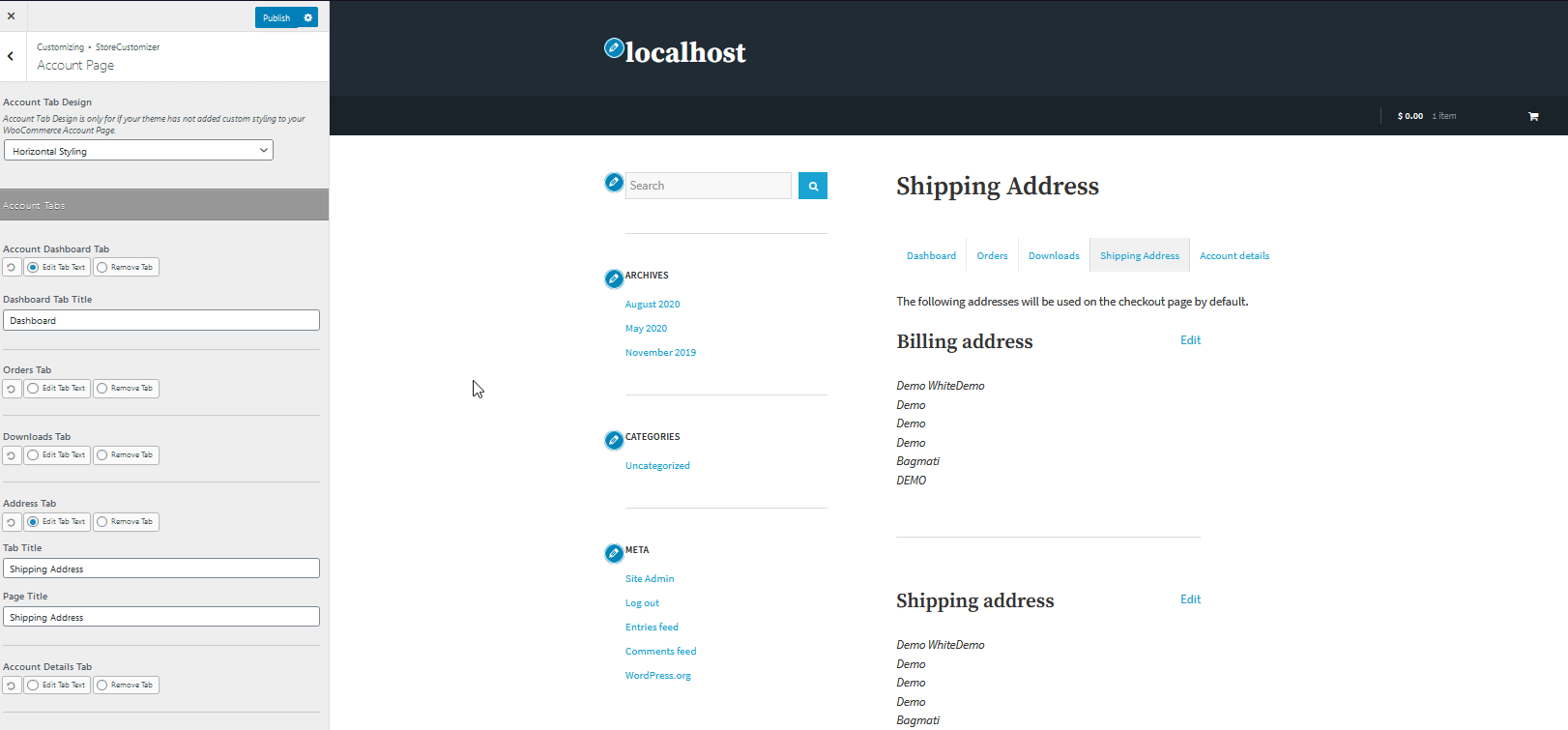 customize my account page woocommerce - remove tab