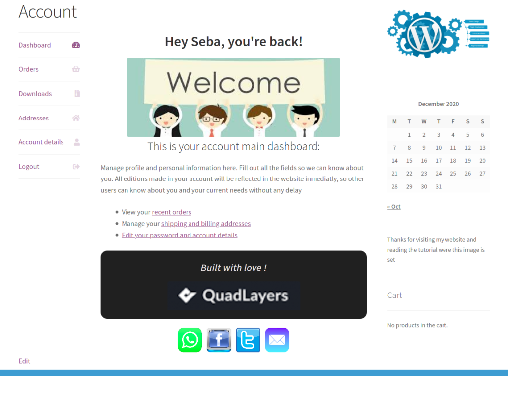 Personnalisez le modèle de tableau de bord WooCommerce de compte