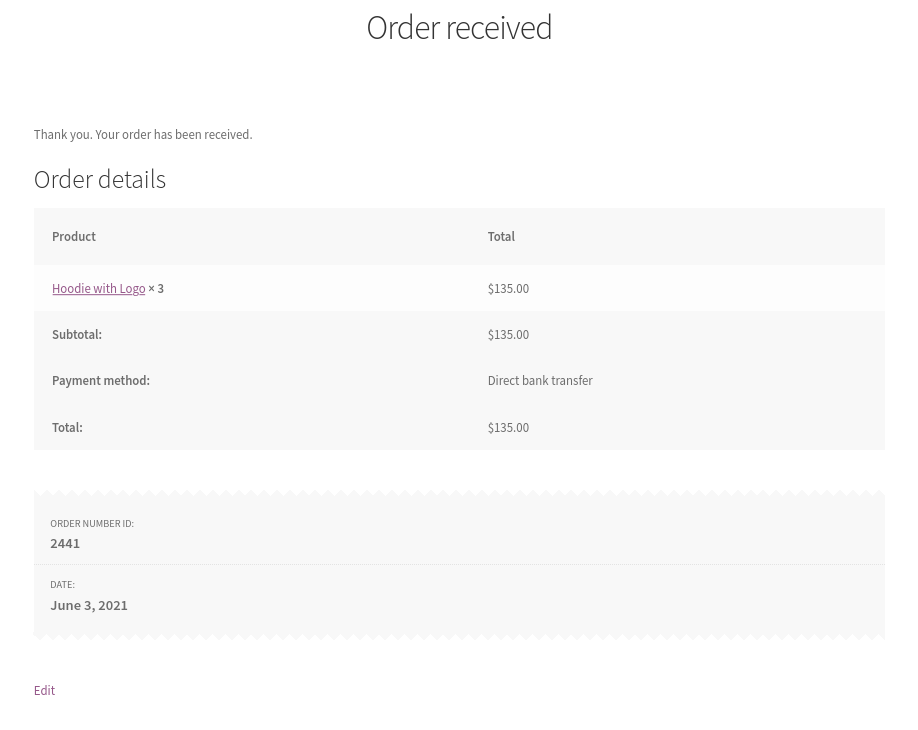 Supprimer et modifier les détails de la commande sur la page de remerciement